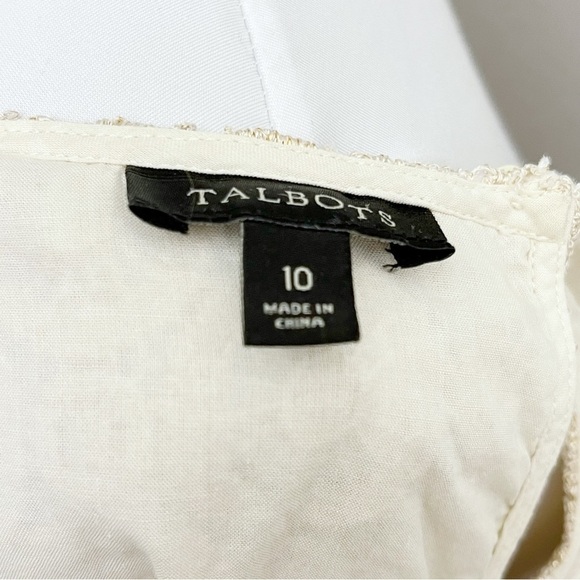 Talbots Cream Gold Metallic Medallion Lace Overlay Scalloped Sleeveless Top - Picture 8 of 11